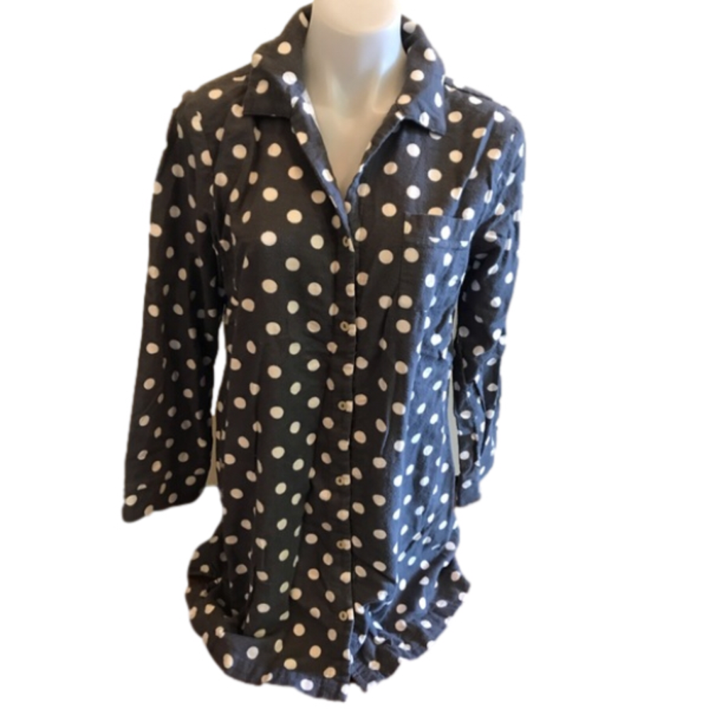 Joe Fresh Grey White Polka Dot Button Down Shirt Nighty